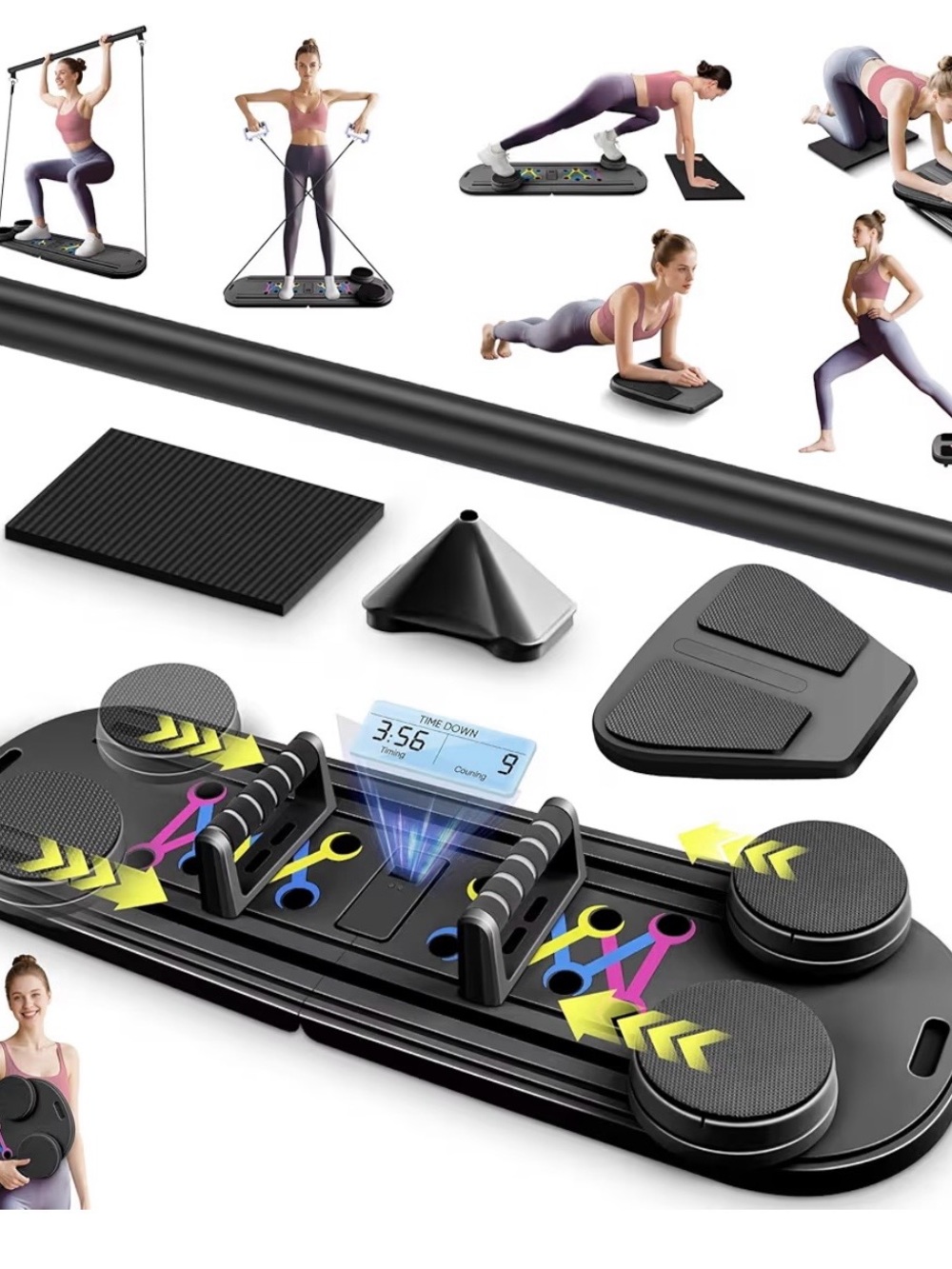 Adjustable Black Home Fitness Core Trainer with Resistance Bar